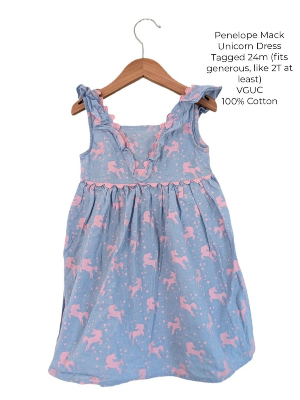 Penelope Mack Blue & Pink Unicorn Toddler Girls Dress 2T